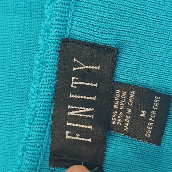 90s Y2K Teal Cardigan Vertical Stripe Beaded Accent Medium 3/4 Sleeve - Picture 6 of 7